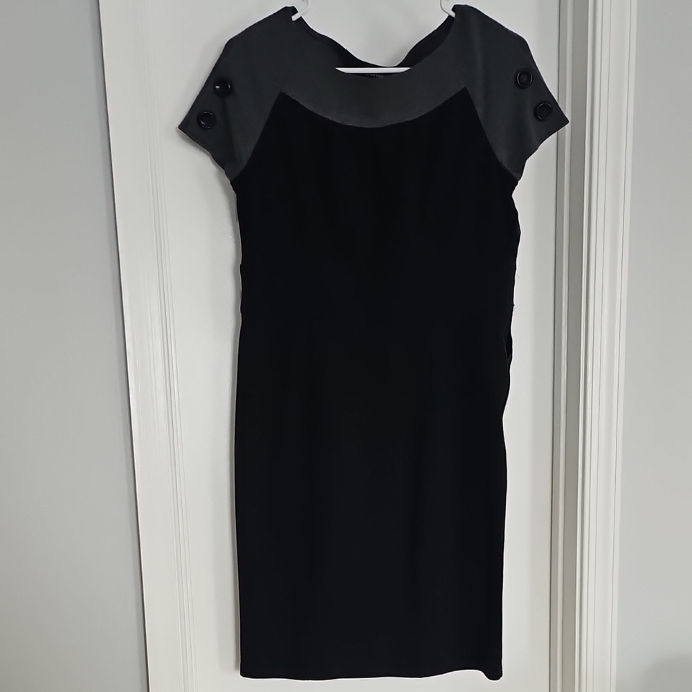 Spense Black and Gray Mini Dress with Button Detail
